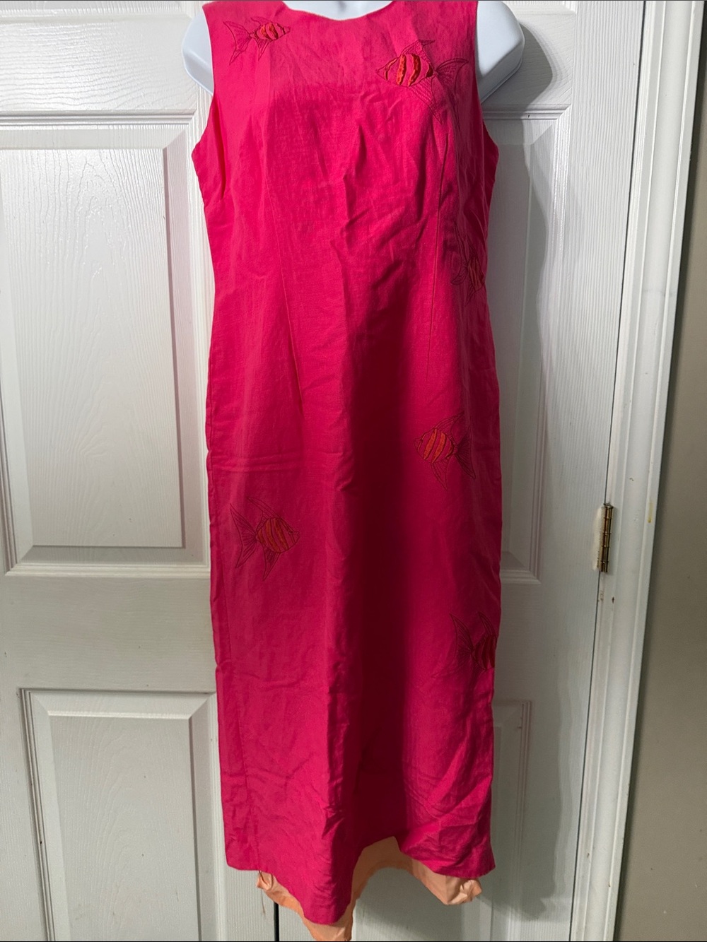 Talbots Petites Bright Pink Embroidered Sleeveless Dress Sz 6P NWOT
